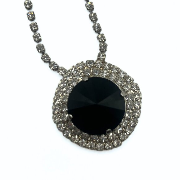 Handcrafted Rhinestone Shiny Silver Chain Swarovski Black Crystal Necklace Luxe - Picture 8 of 10
